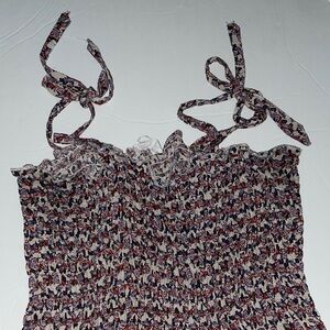 THML Navy, White & Rust Floral Smocked Tie-Shoulder Maxi Dress